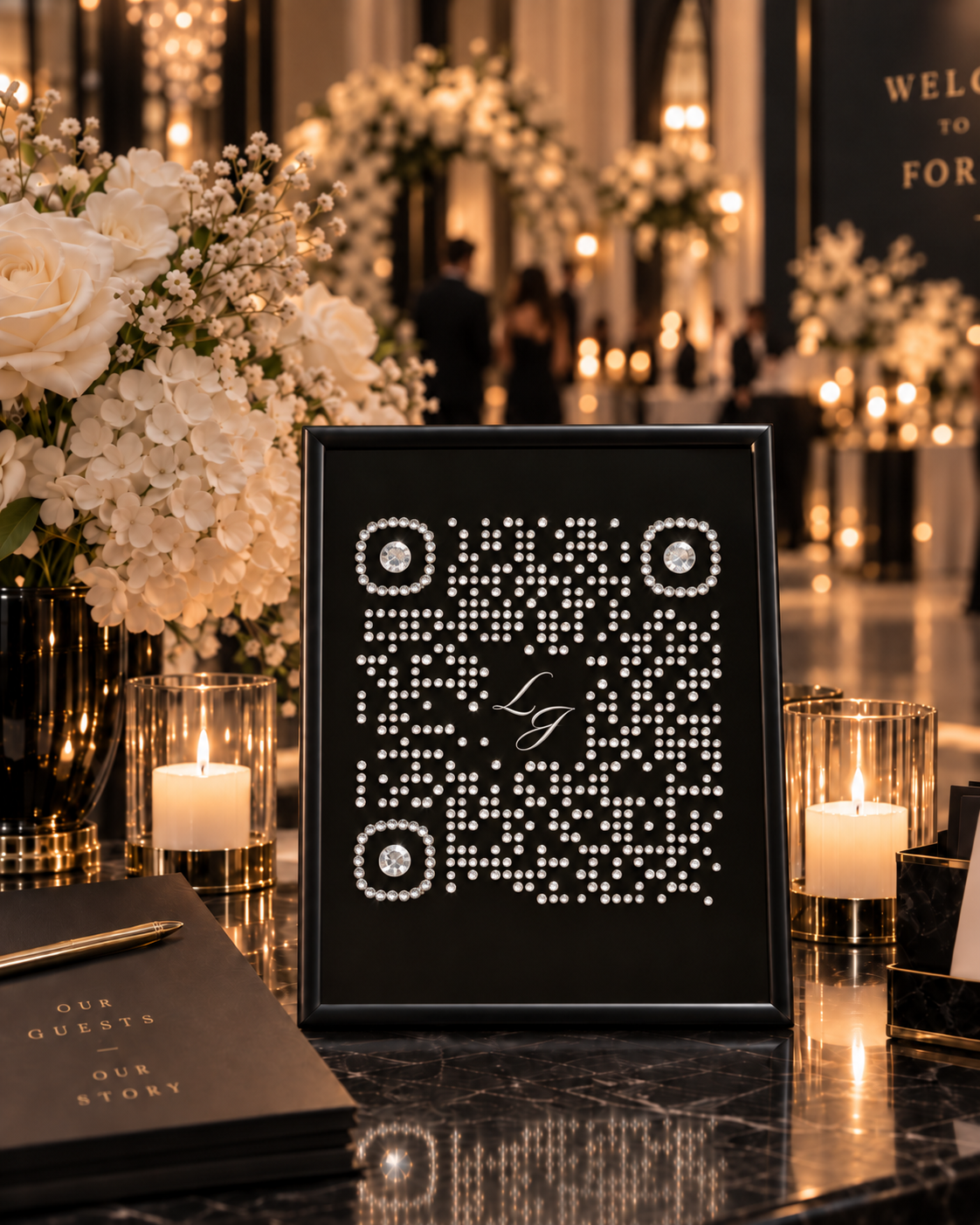 PORTAL dispuesto en la bienvenida de una recepción de boda